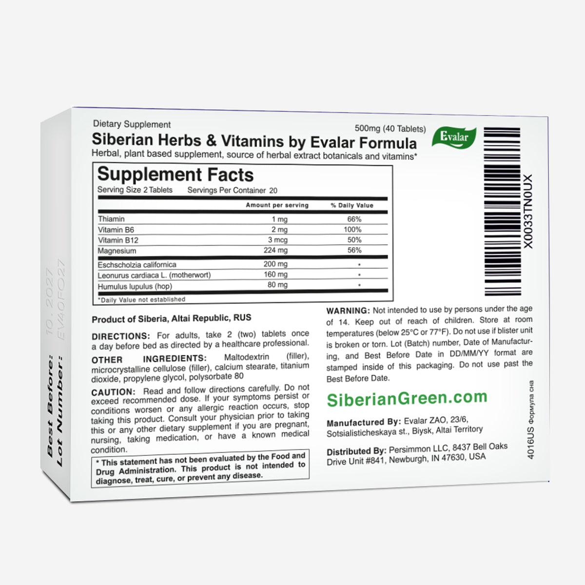 Siberian Herbs Vitamins by Evalar Formula 40 Tabs