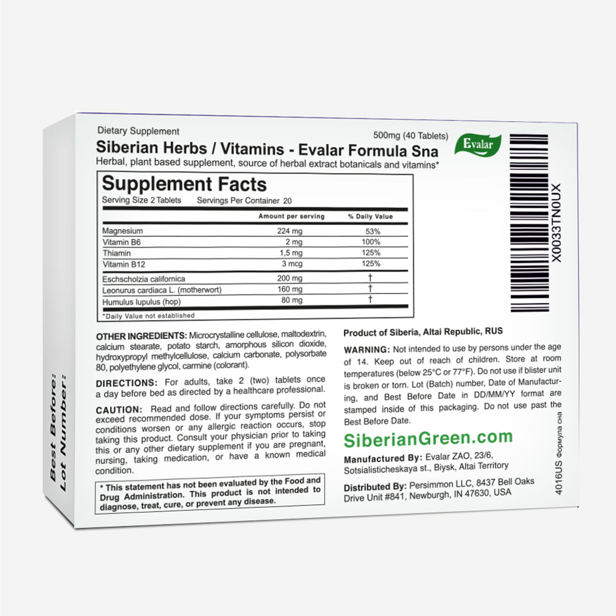 Siberian Herbs Vitamins by Evalar Formula 40 Tabs