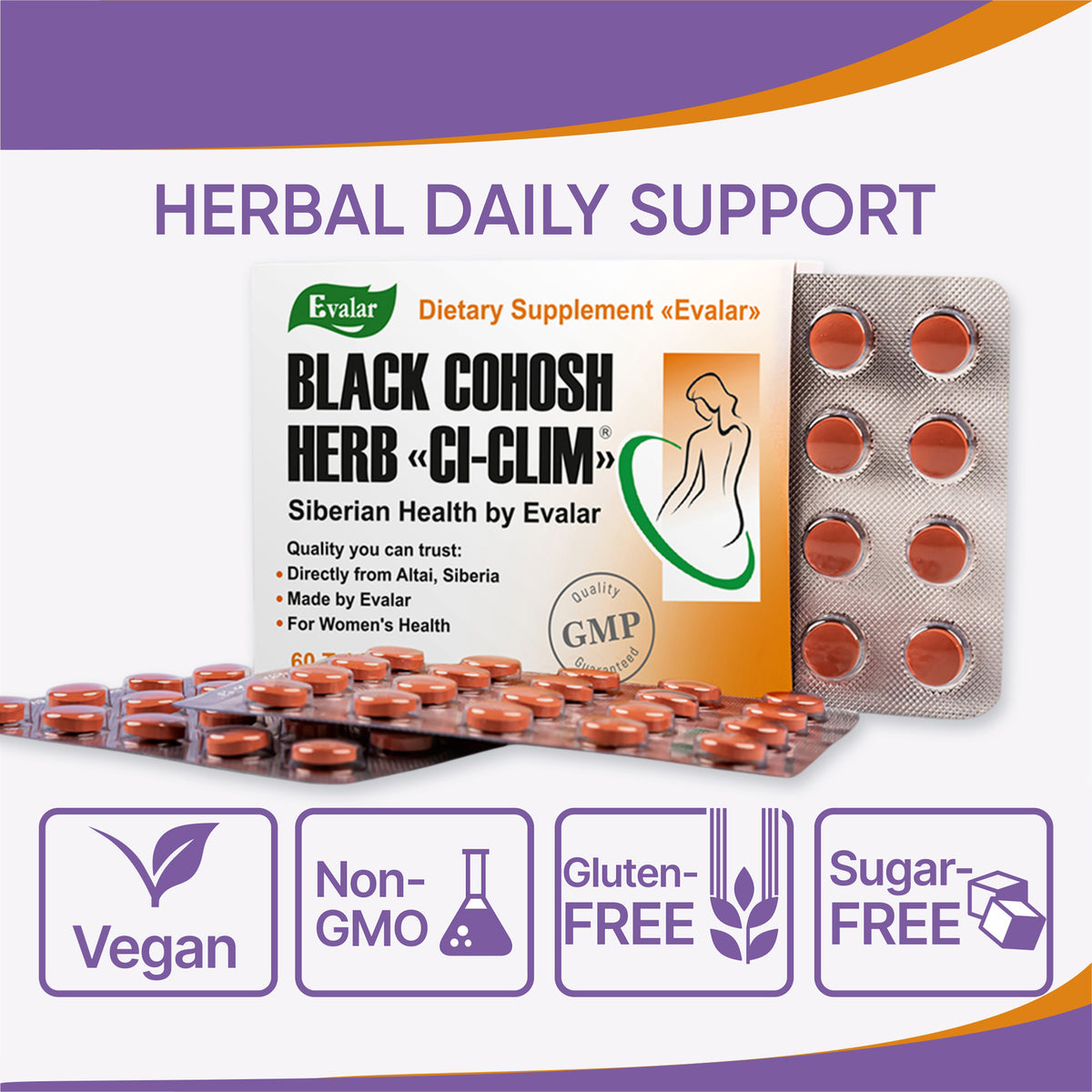 Black Cohosh Herbal Extract by Evalar Ci-Klim 60 Tabs