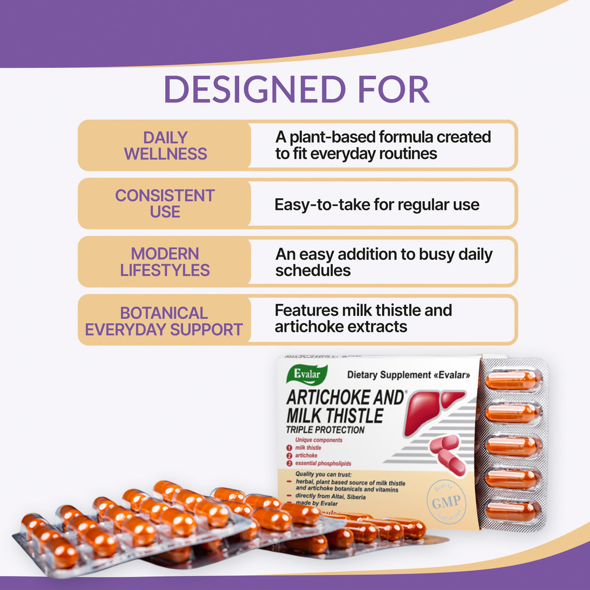 Milk Thistle Artichoke Herbs with Vitamins by Evalar 60 Tabs