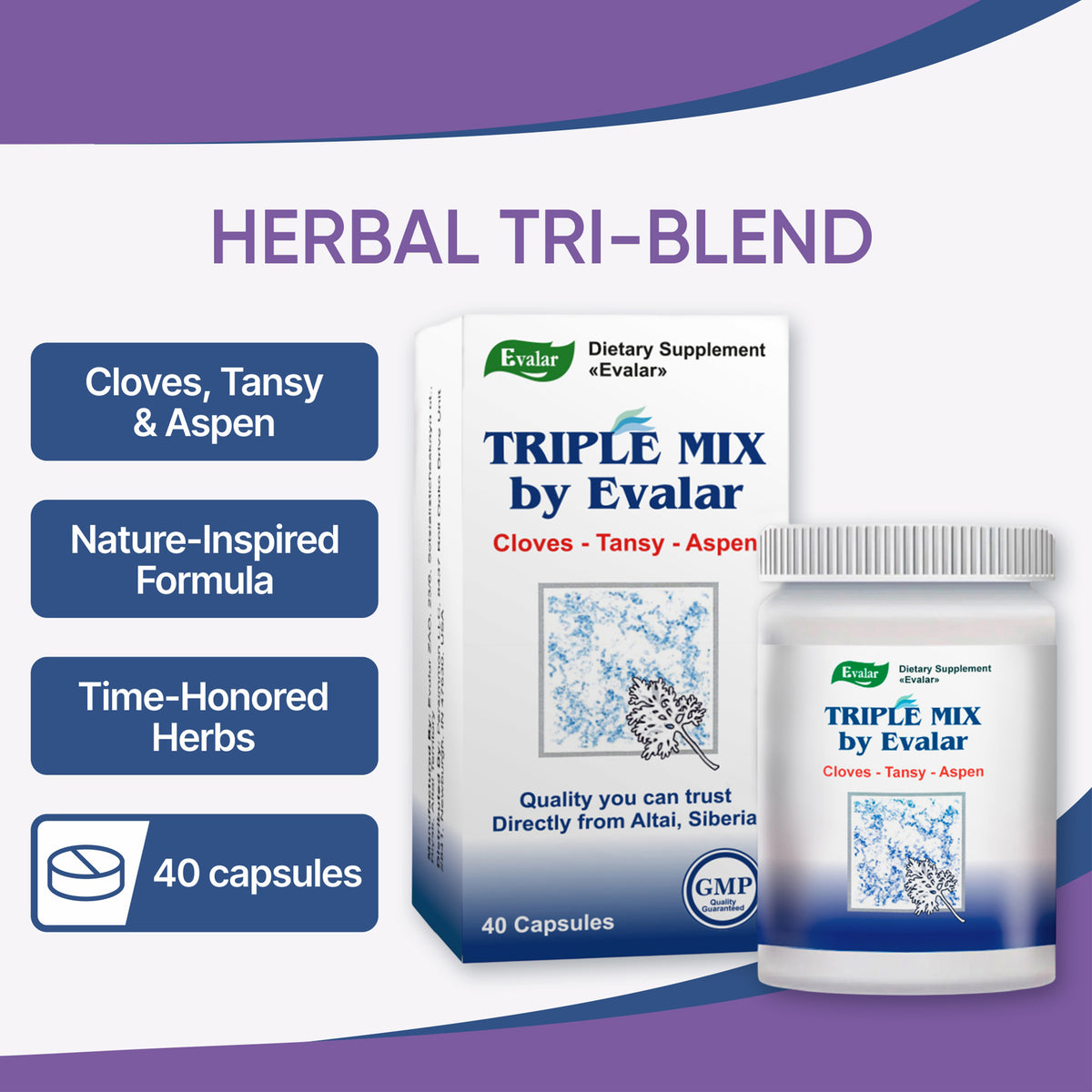 Cloves, Tansy & Aspen Herbal Mix – Evalar 40 Capsules