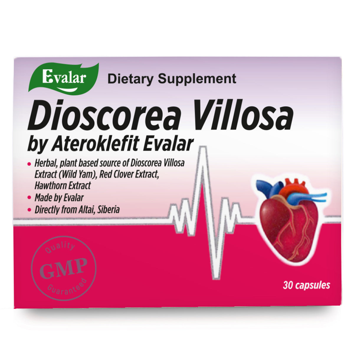 Dioscorea Villosa Wild Yam Red Clover by Evalar Ateroklefit Herb 30 Caps