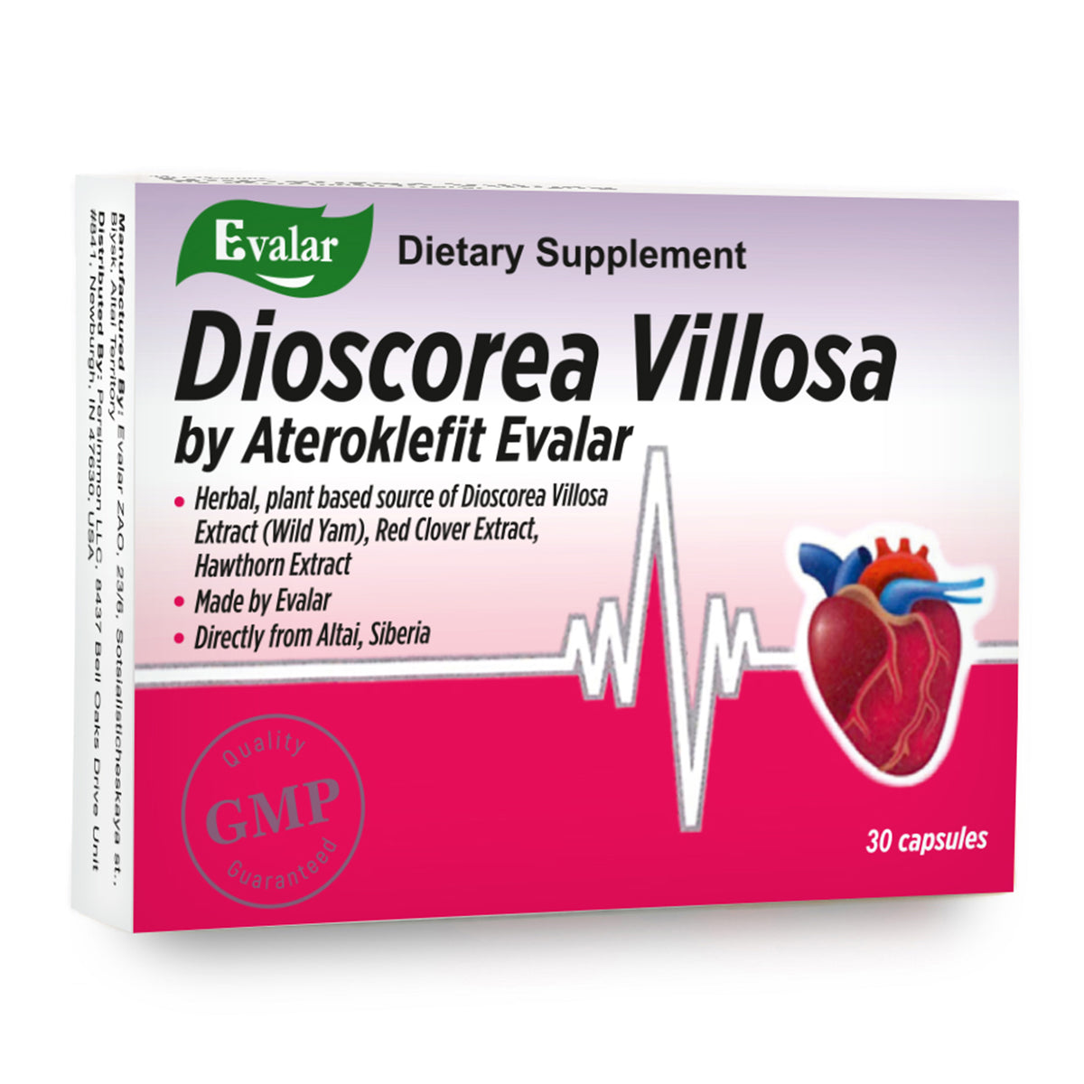 Dioscorea Villosa Wild Yam Red Clover by Evalar Ateroklefit Herb 30 Caps