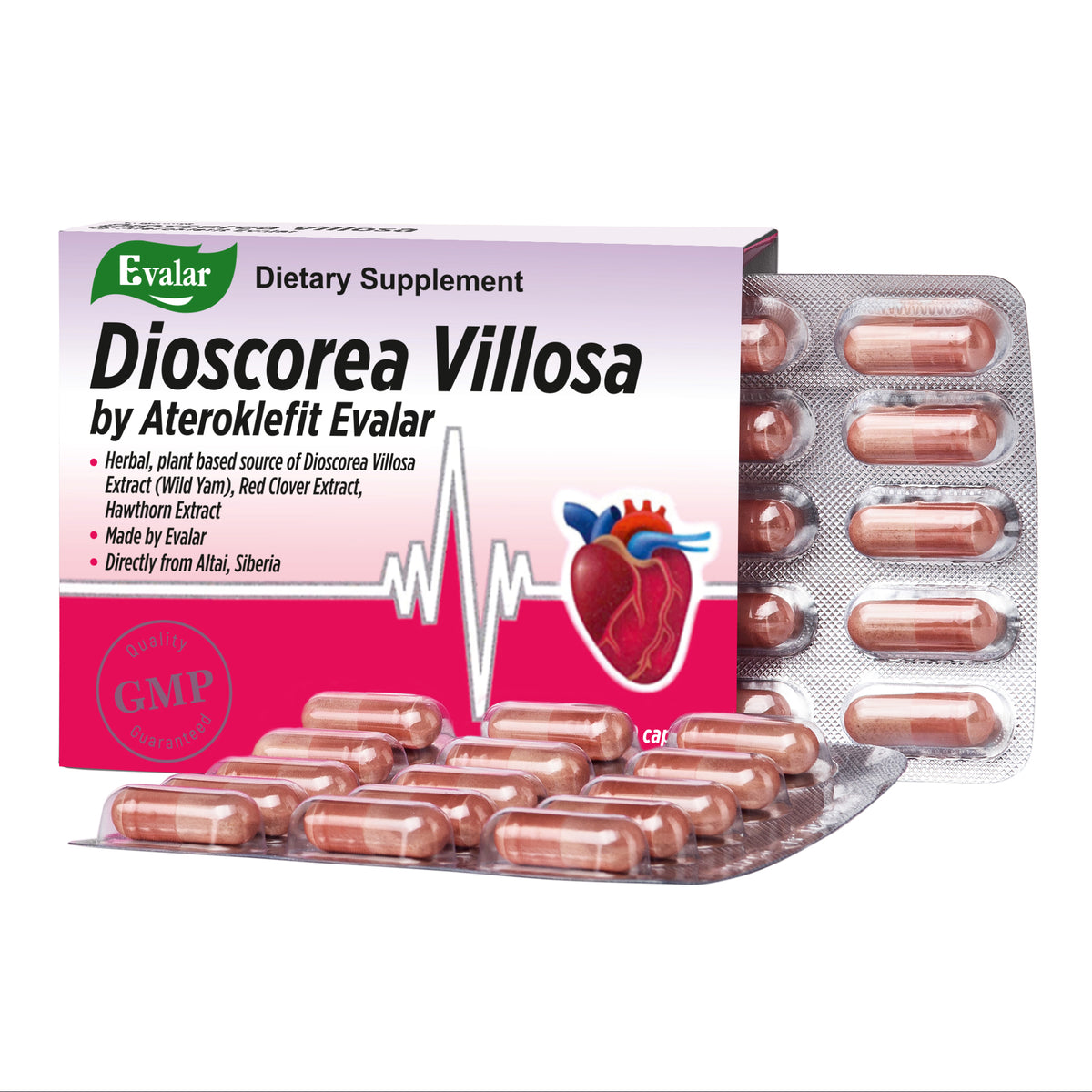 Dioscorea Villosa Wild Yam Red Clover by Evalar Ateroklefit Herb 30 Caps