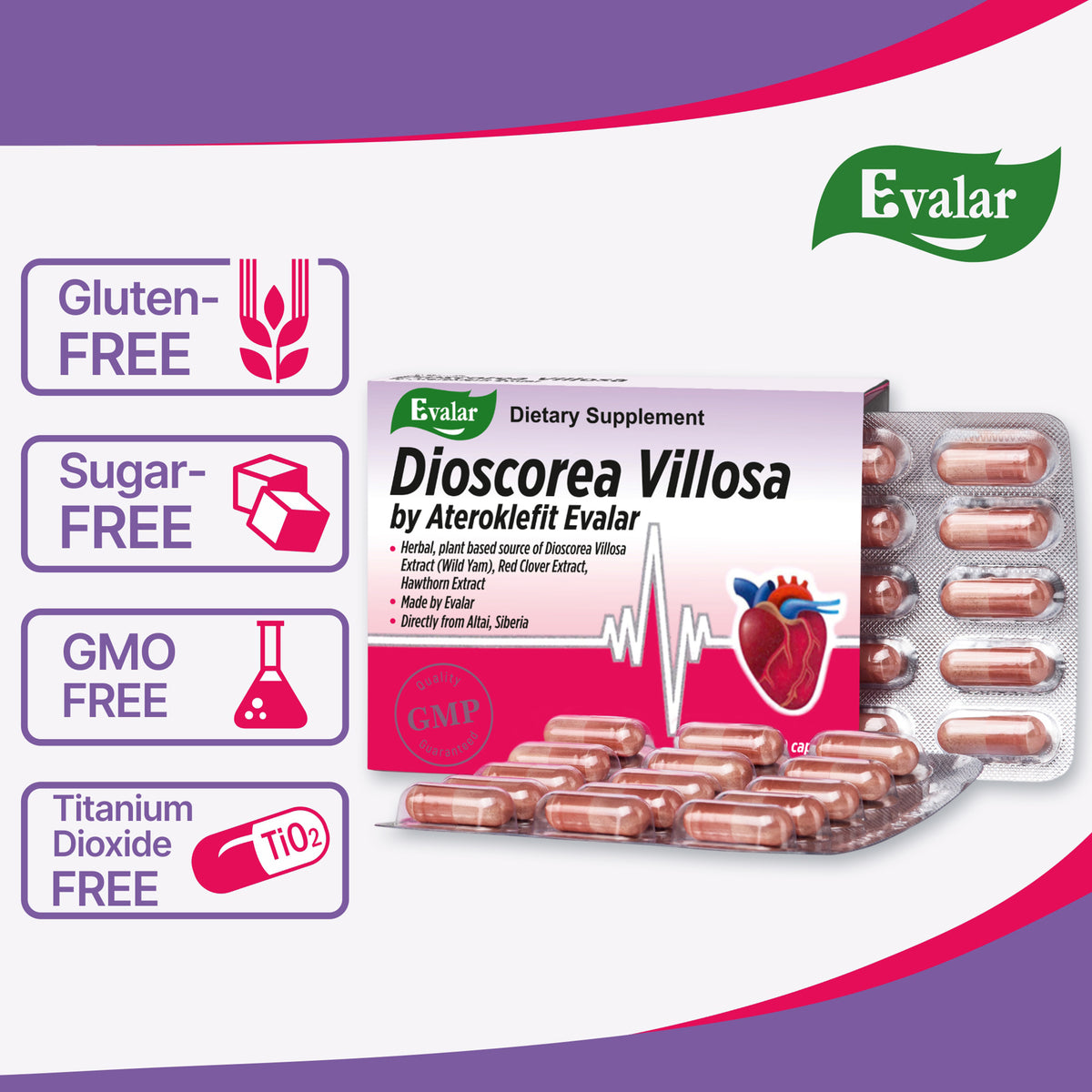 Dioscorea Villosa Wild Yam Red Clover by Evalar Ateroklefit Herb 30 Caps