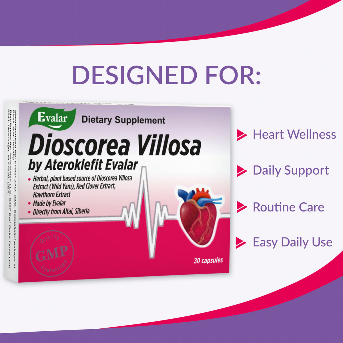 Dioscorea Villosa Wild Yam Red Clover by Evalar Ateroklefit Herb 30 Caps