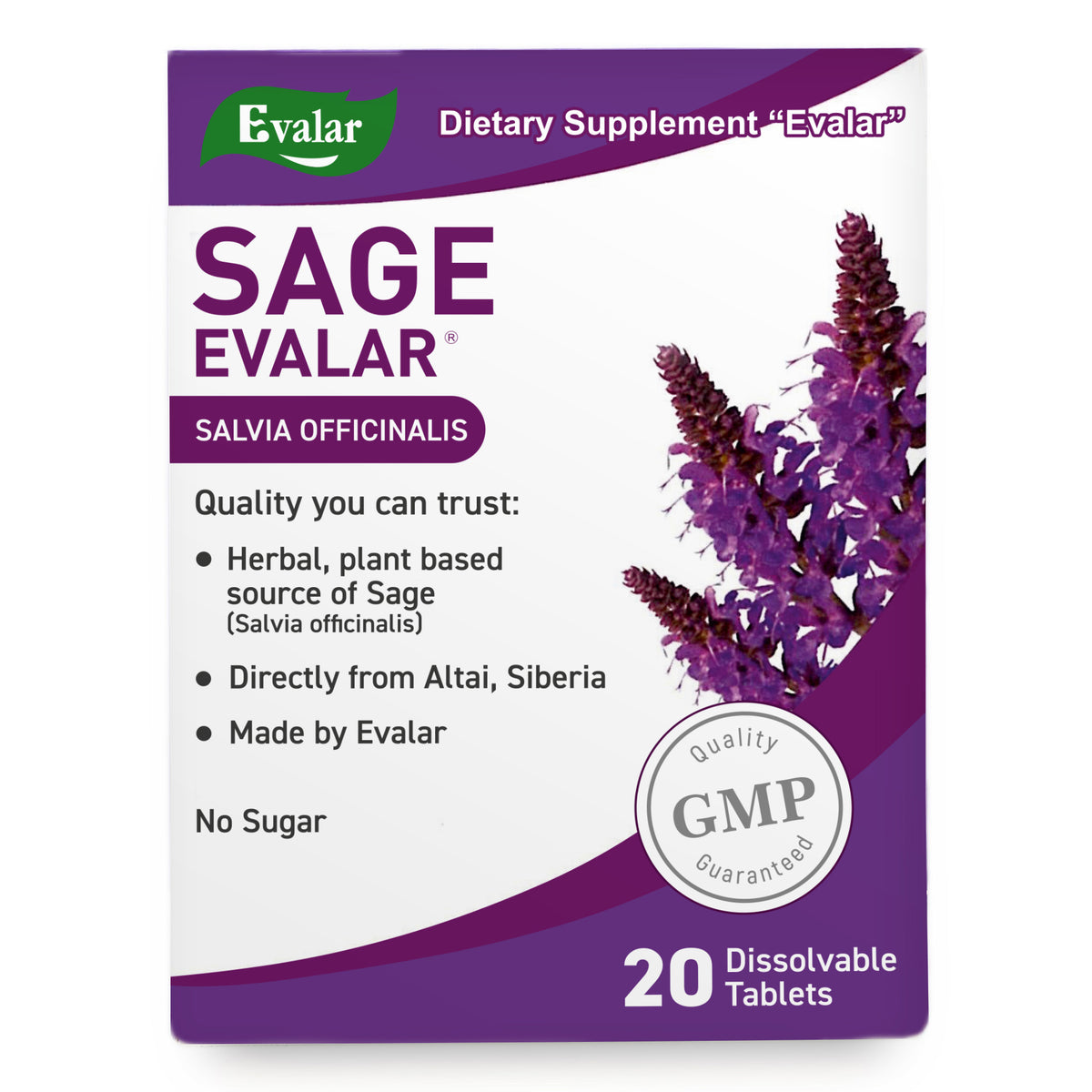 Sage Salvia officinalis Herb by Evalar Dissolvable 20 Tabs