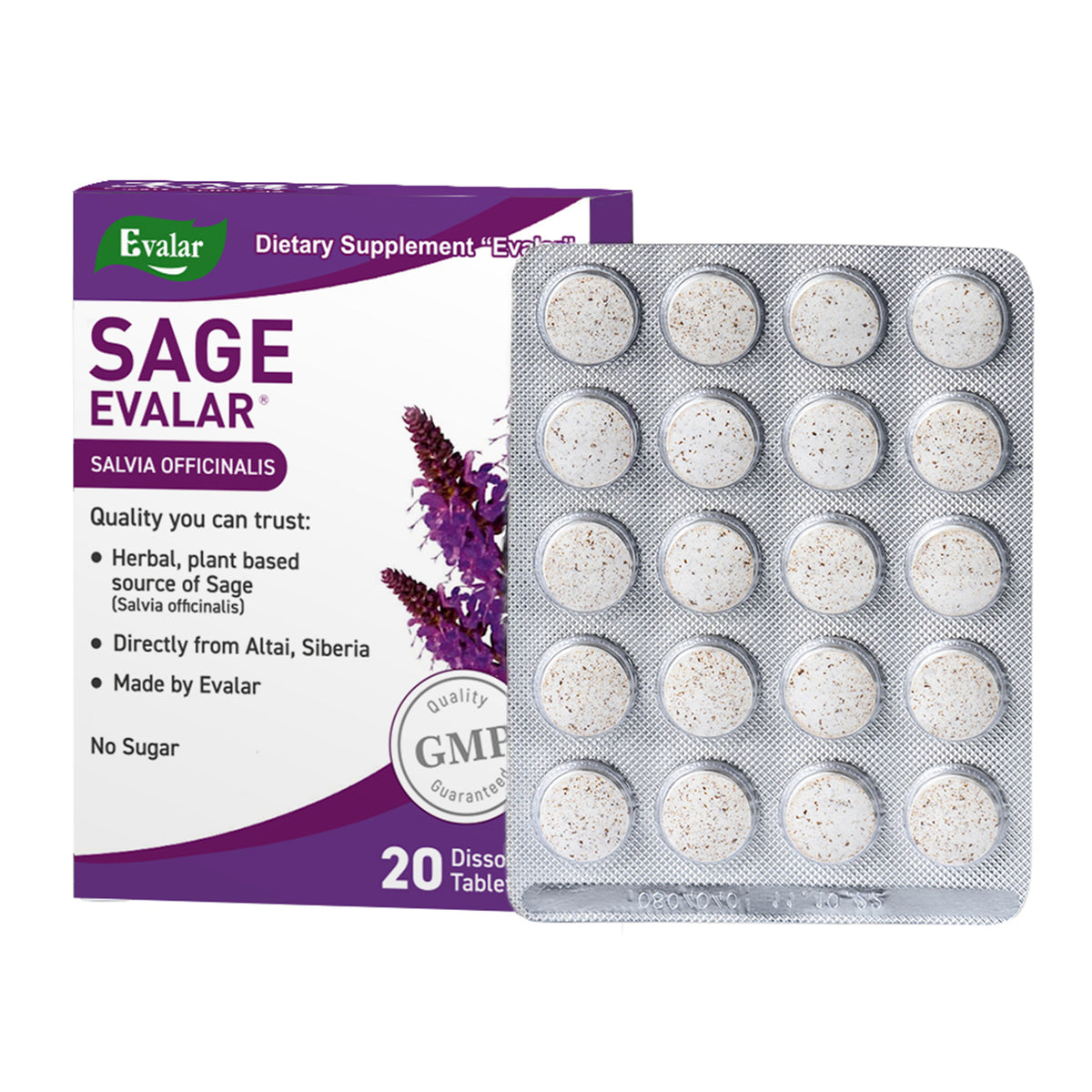 Sage Salvia officinalis Herb by Evalar Dissolvable 20 Tabs