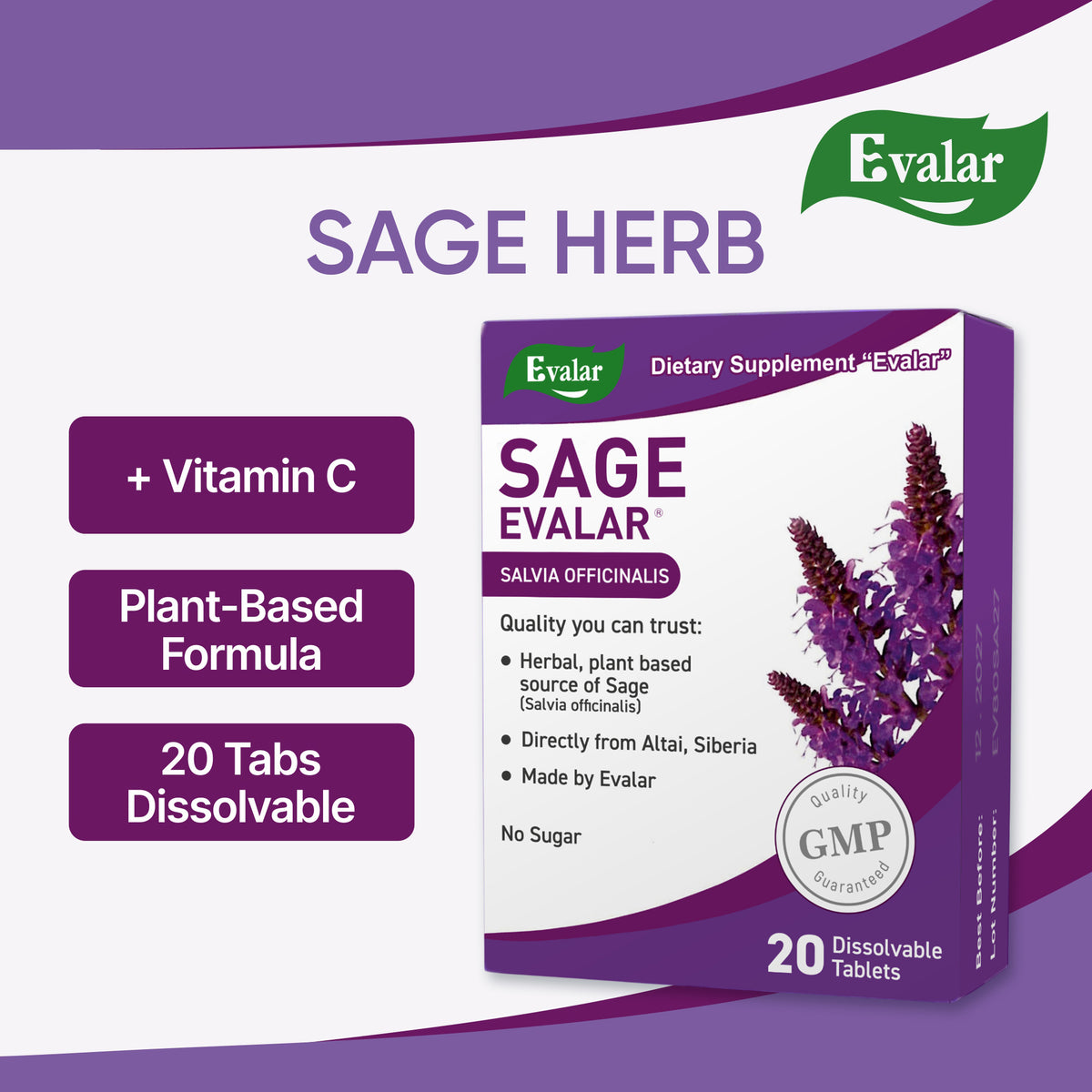 Sage Salvia officinalis Herb by Evalar Dissolvable 20 Tabs