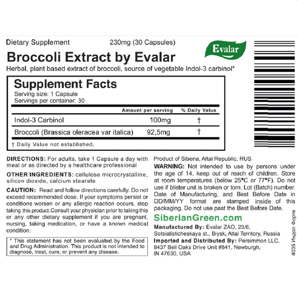 Evalar Broccoli Indol-3 Extract Herb by Evalar 30 Caps