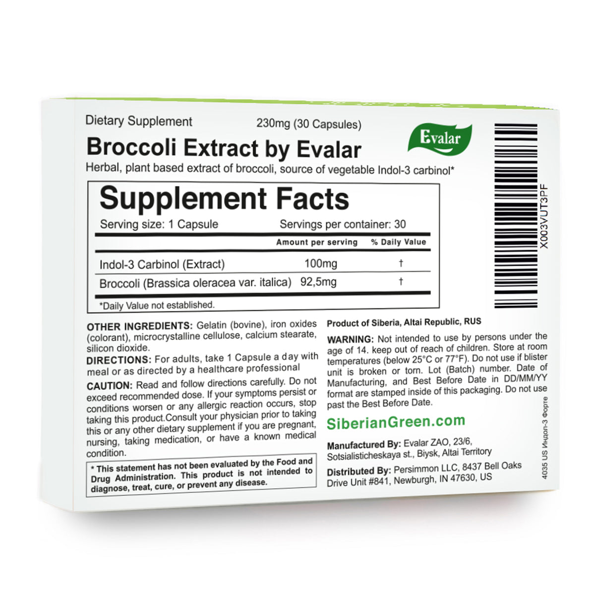 Evalar Broccoli Indol-3 Extract – 30 Capsules