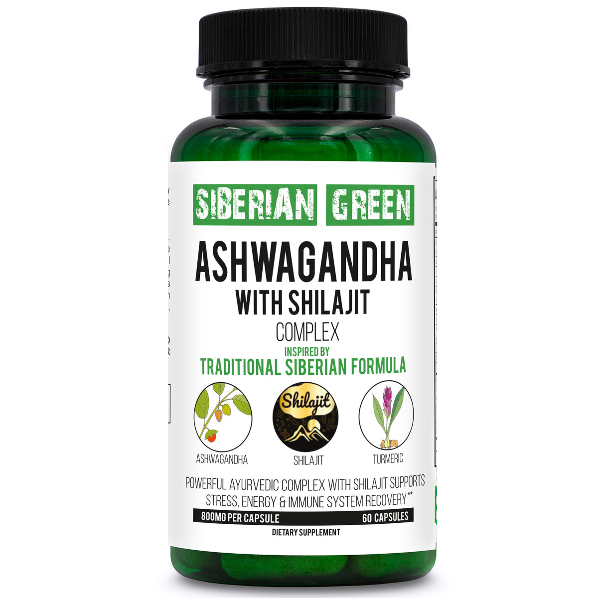 Ashwagandha con Shilajit de Altai y cúrcuma | Complejo de hierbas ayurvédicas 60 cápsulas
