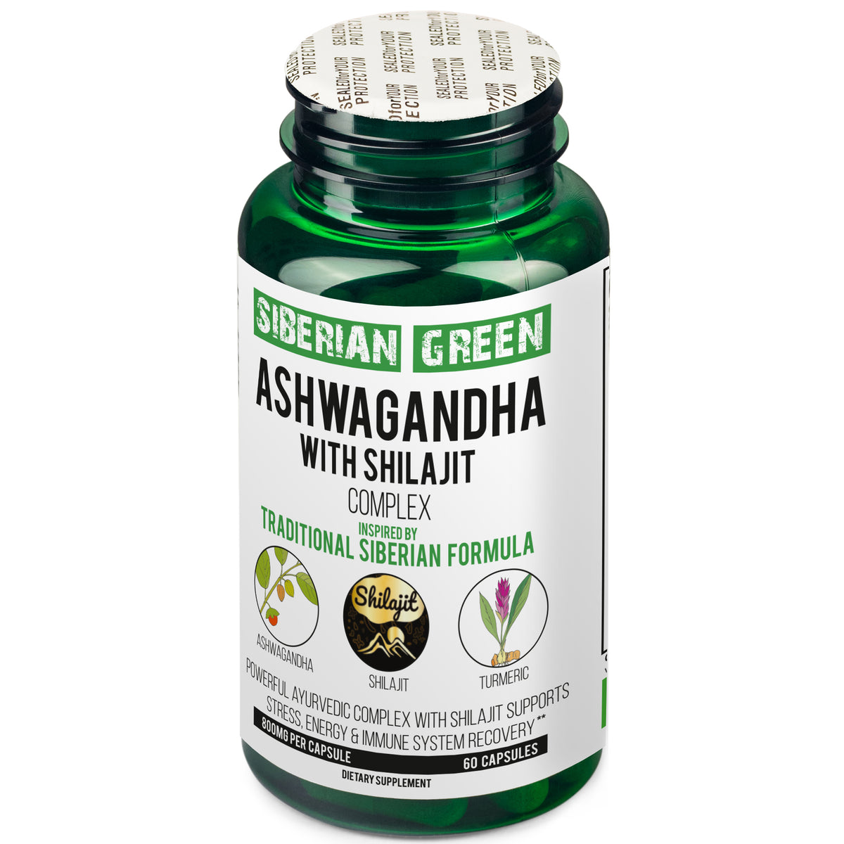 Ashwagandha con Shilajit de Altai y cúrcuma | Complejo de hierbas ayurvédicas 60 cápsulas