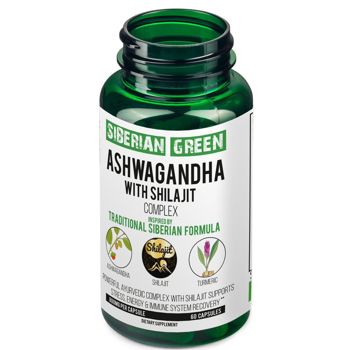 Ashwagandha con Shilajit de Altai y cúrcuma | Complejo de hierbas ayurvédicas 60 cápsulas