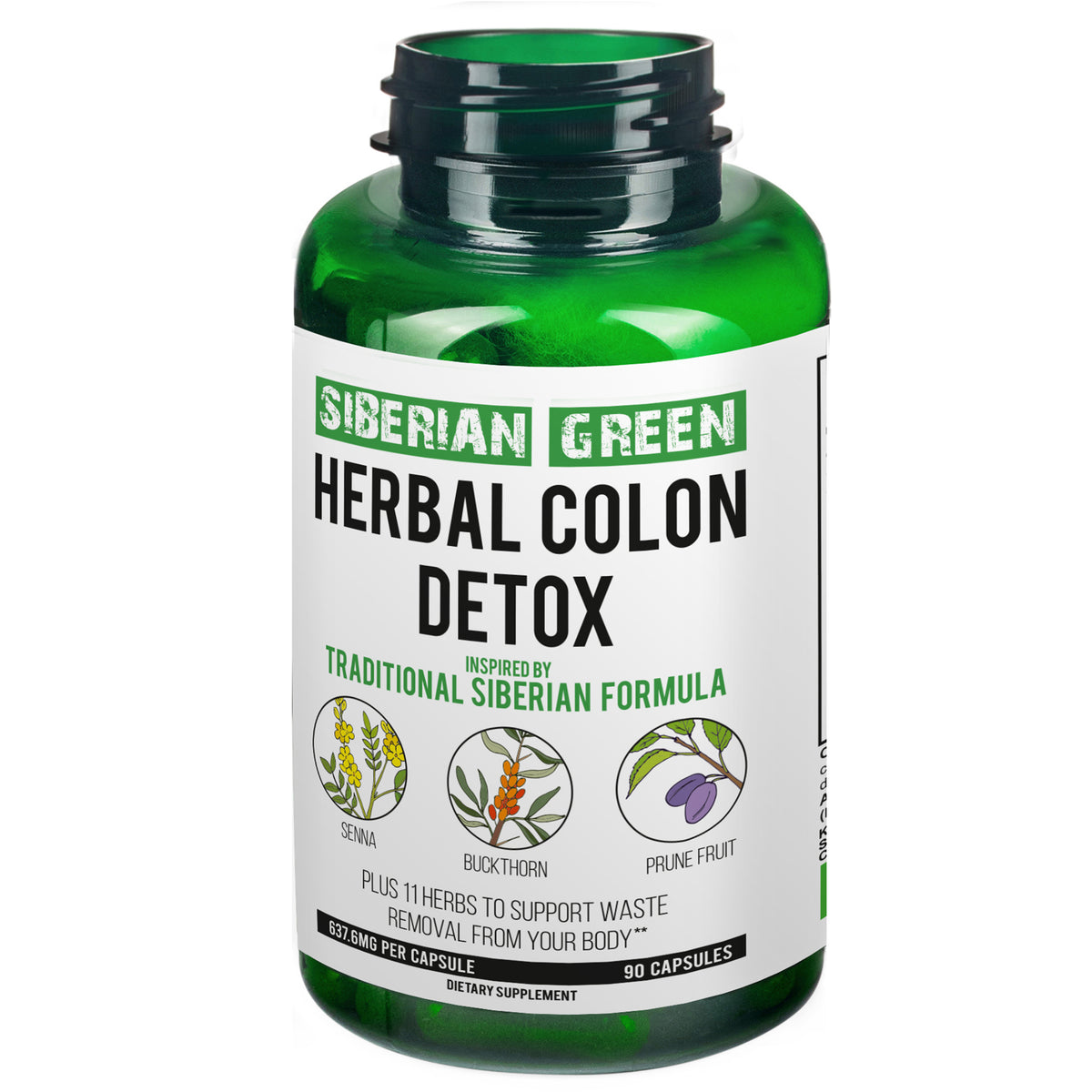 Desintoxicación de colon a base de hierbas Siberian Herbs 90 cápsulas - Senna, espino cerval y ciruela pasa
