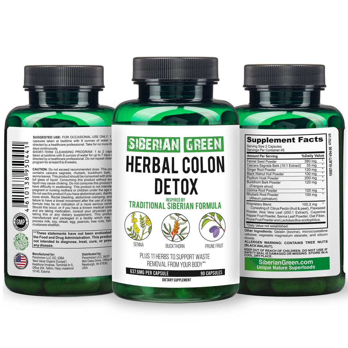 Desintoxicación de colon a base de hierbas Siberian Herbs 90 cápsulas - Senna, espino cerval y ciruela pasa
