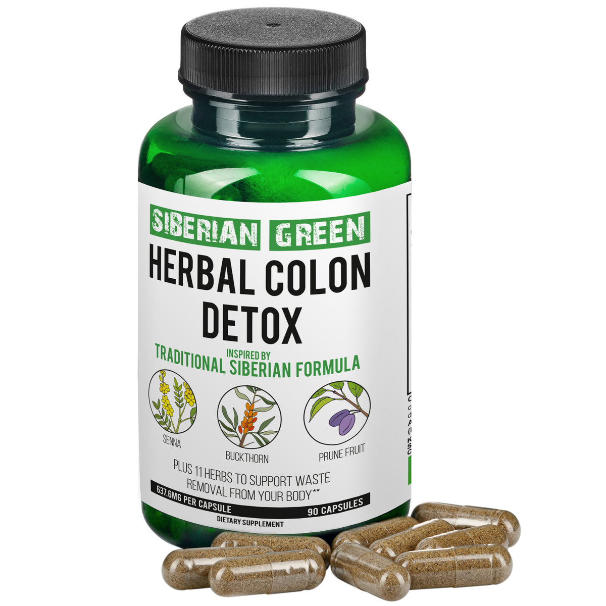 Desintoxicación de colon a base de hierbas Siberian Herbs 90 cápsulas - Senna, espino cerval y ciruela pasa
