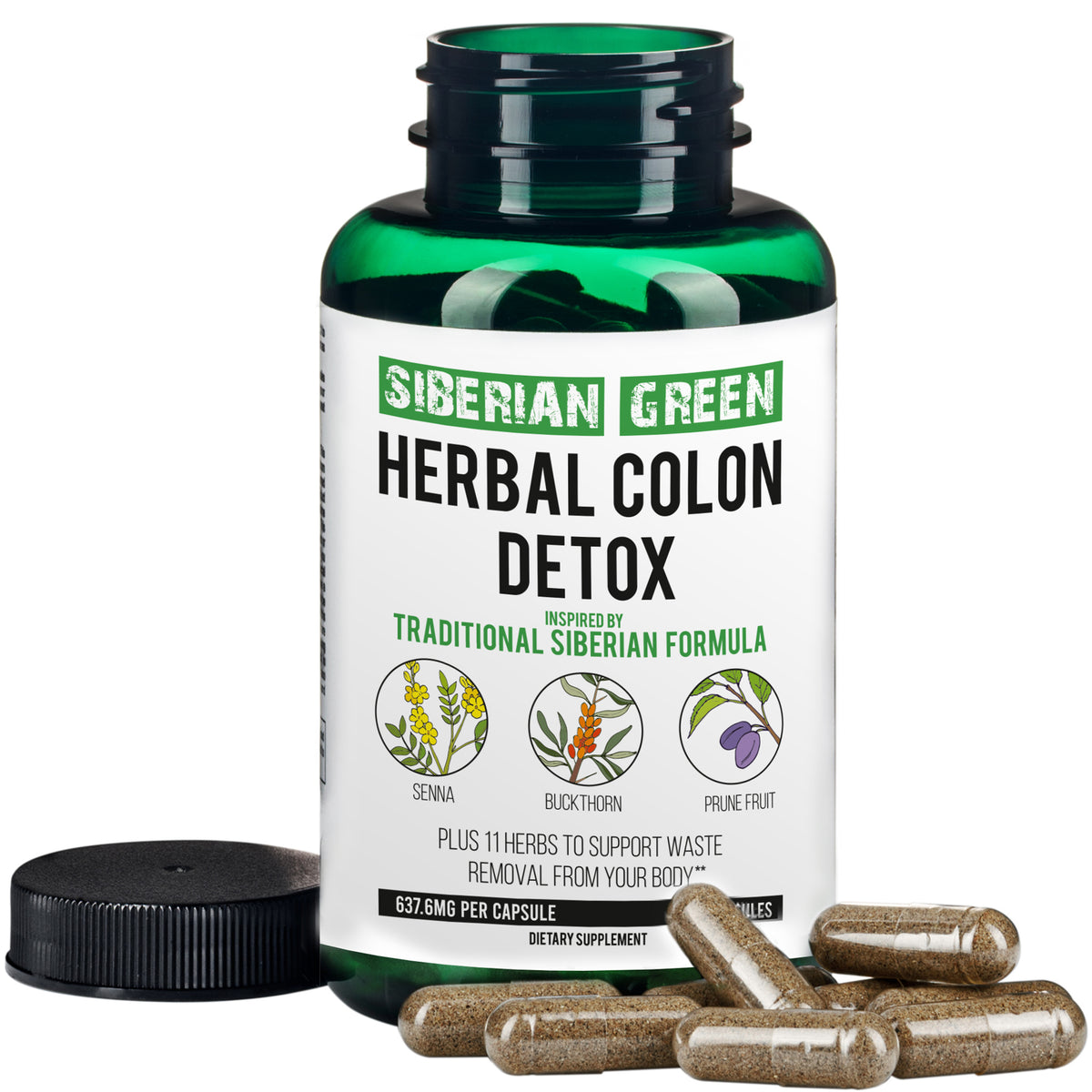 Desintoxicación de colon a base de hierbas Siberian Herbs 90 cápsulas - Senna, espino cerval y ciruela pasa