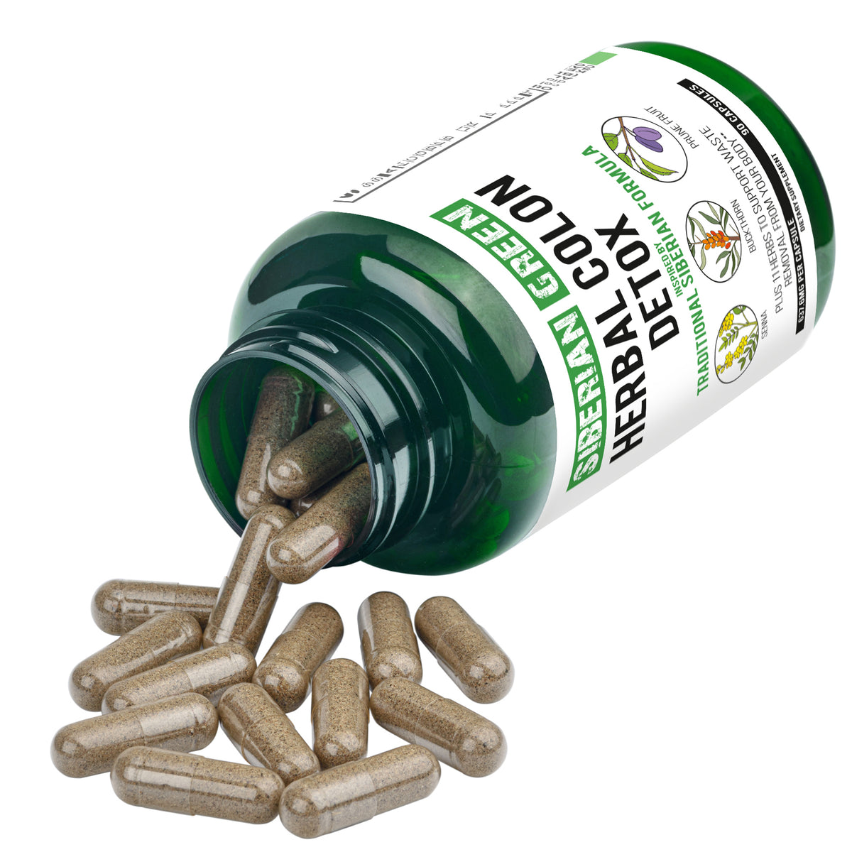 Desintoxicación de colon a base de hierbas Siberian Herbs 90 cápsulas - Senna, espino cerval y ciruela pasa