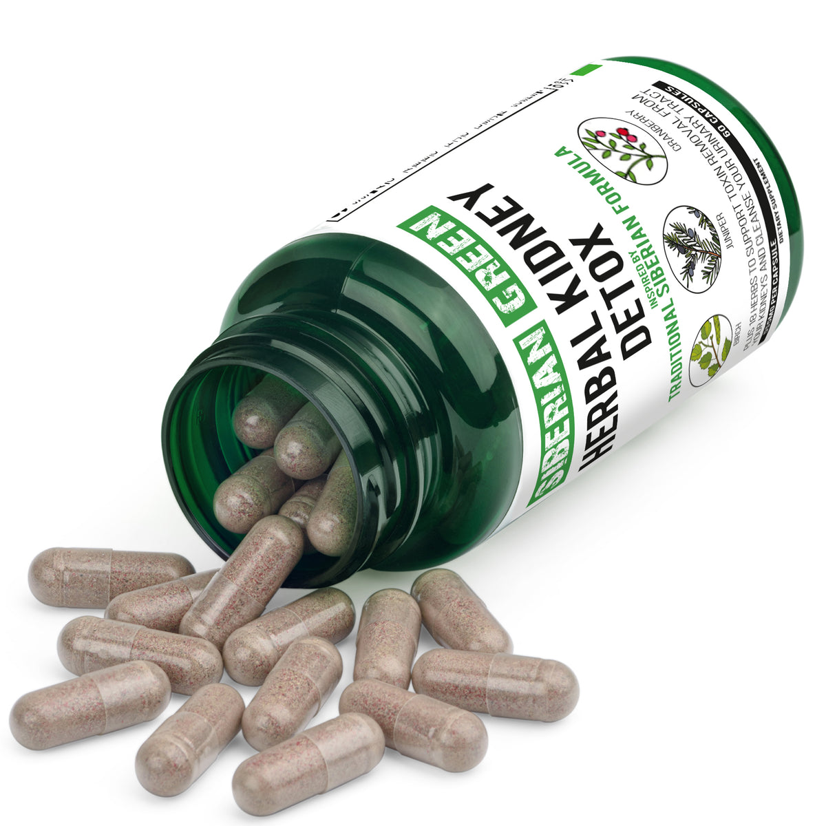 Desintoxicación renal a base de hierbas Siberian Green 60 cápsulas - Arándano, abedul y enebro