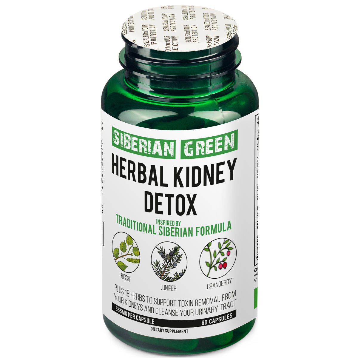 Desintoxicación renal a base de hierbas Siberian Green 60 cápsulas - Arándano, abedul y enebro