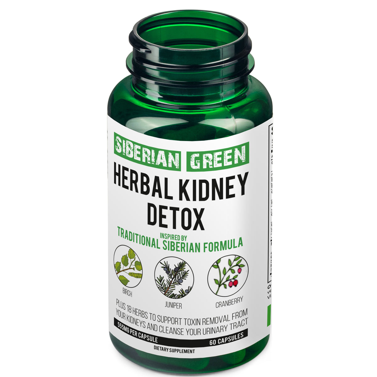 Desintoxicación renal a base de hierbas Siberian Green 60 cápsulas - Arándano, abedul y enebro