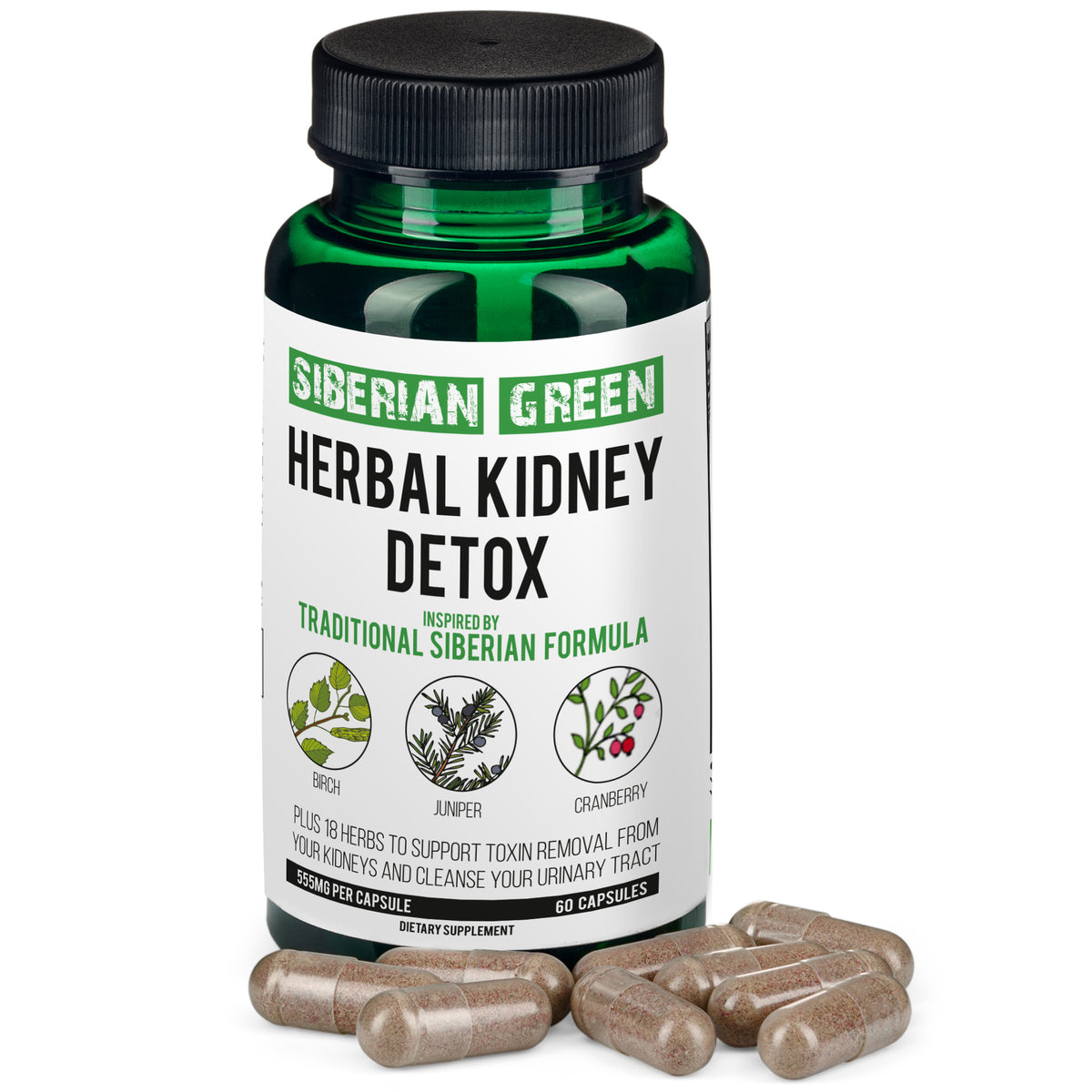 Desintoxicación renal a base de hierbas Siberian Green 60 cápsulas - Arándano, abedul y enebro