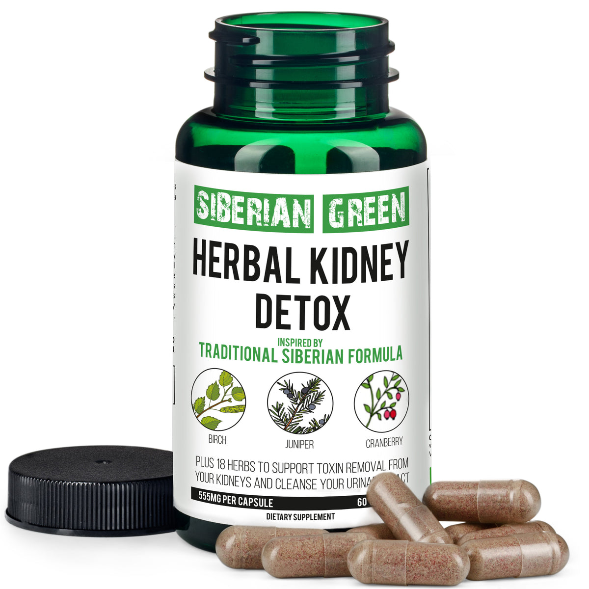 Desintoxicación renal a base de hierbas Siberian Green 60 cápsulas - Arándano, abedul y enebro