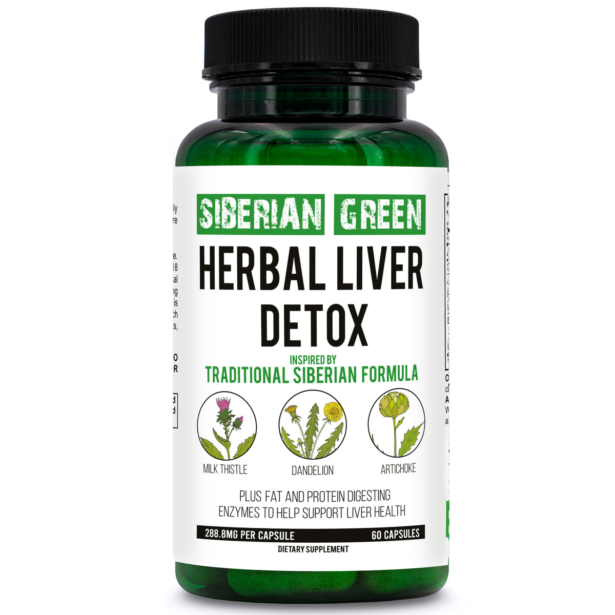 Desintoxicación hepática a base de hierbas Siberian Green 60 cápsulas: cardo mariano, alcachofa, diente de león
