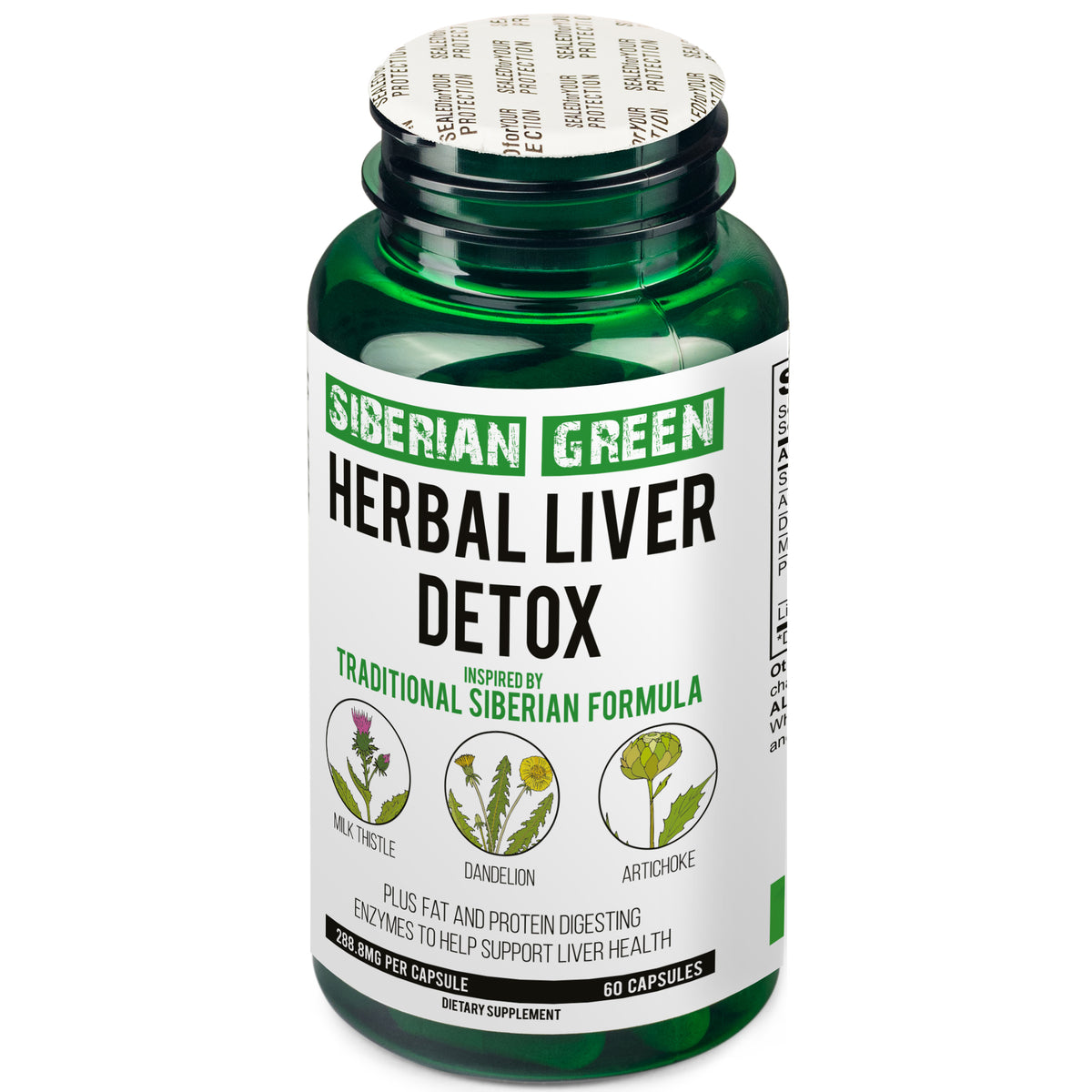 Desintoxicación hepática a base de hierbas Siberian Green 60 cápsulas: cardo mariano, alcachofa, diente de león