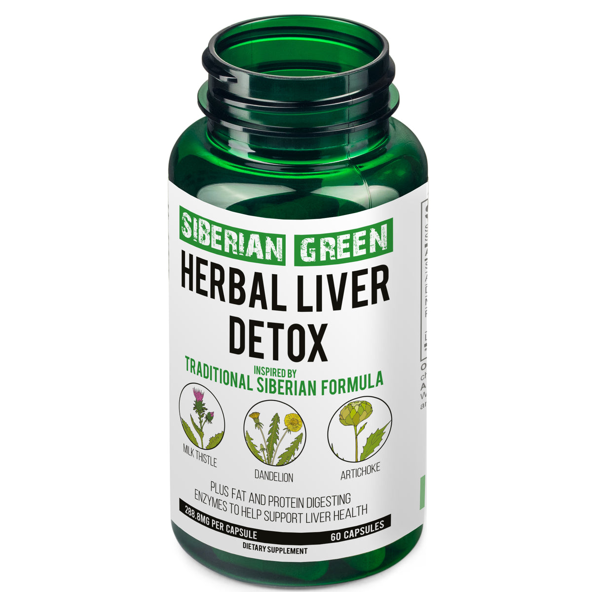 Desintoxicación hepática a base de hierbas Siberian Green 60 cápsulas: cardo mariano, alcachofa, diente de león