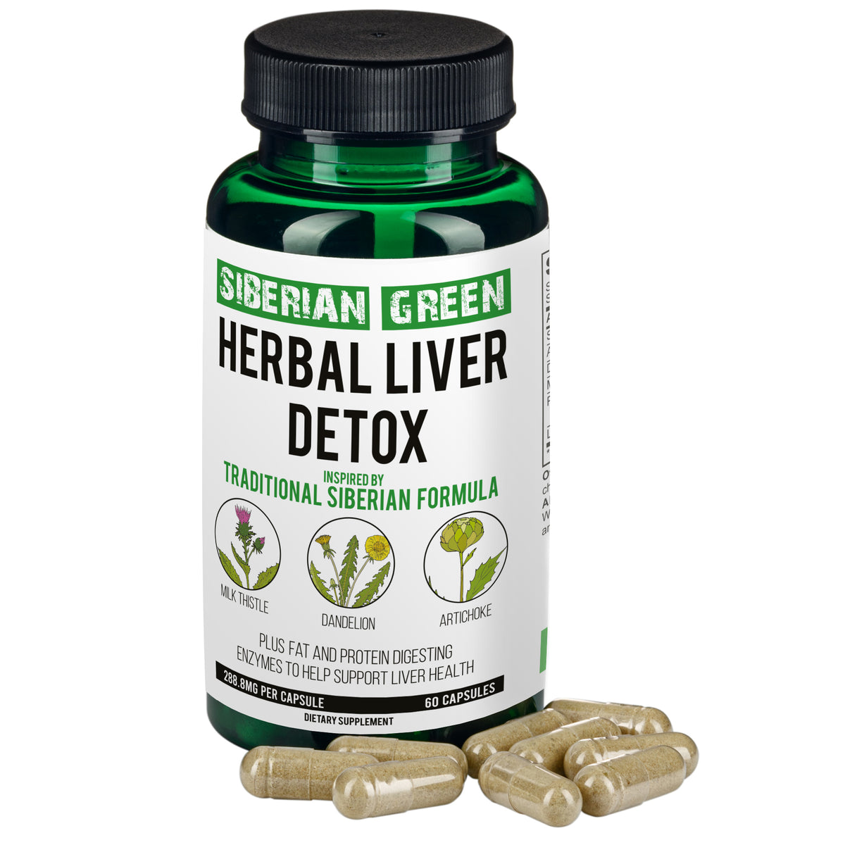 Desintoxicación hepática a base de hierbas Siberian Green 60 cápsulas: cardo mariano, alcachofa, diente de león