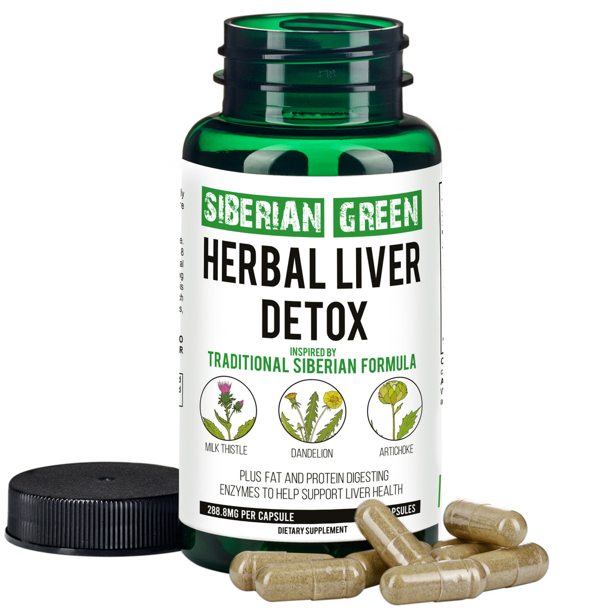 Desintoxicación hepática a base de hierbas Siberian Green 60 cápsulas: cardo mariano, alcachofa, diente de león