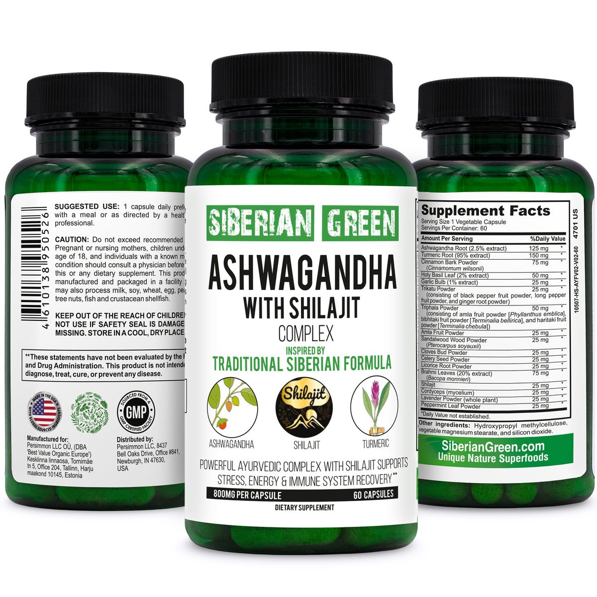Ashwagandha con Shilajit de Altai y cúrcuma | Complejo de hierbas ayurvédicas 60 cápsulas
