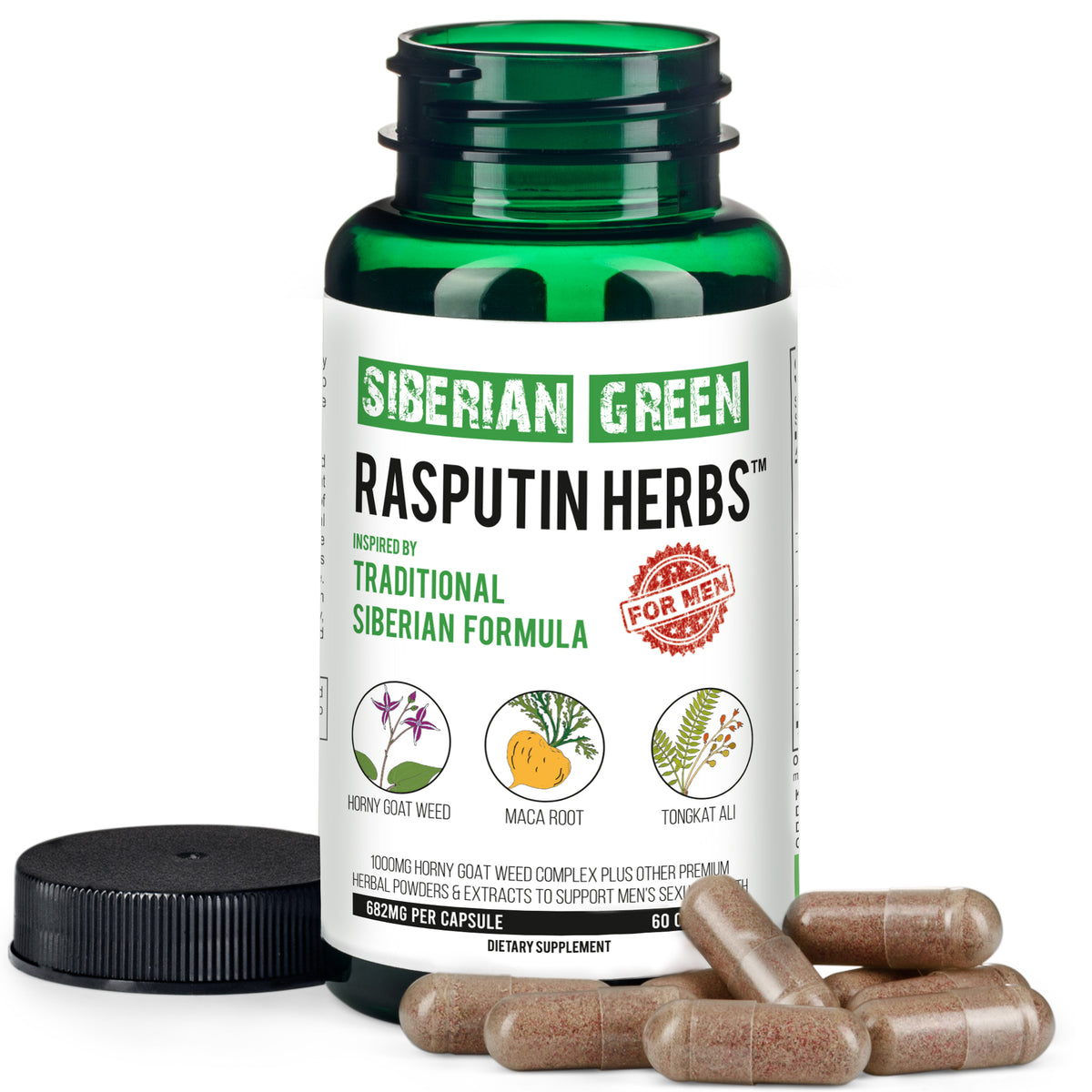 Rasputin Herbs con hierba de cabra en celo, raíz de maca, complejo Tongkat Ali, 60 cápsulas