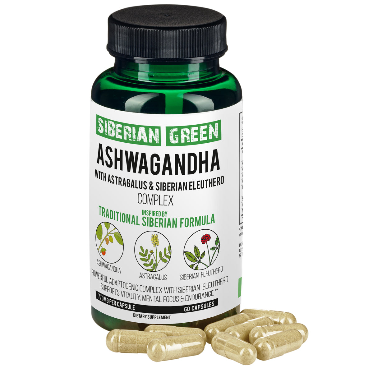 Organic Ashwagandha, Astragalus & Siberian Ginseng Complex – 60 Vegan Capsules