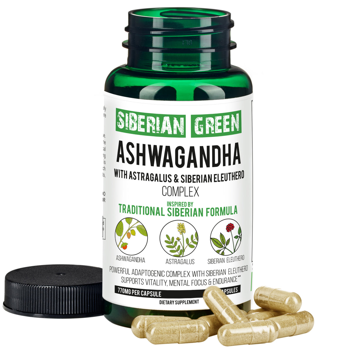 Organic Ashwagandha, Astragalus & Siberian Ginseng Complex – 60 Vegan Capsules