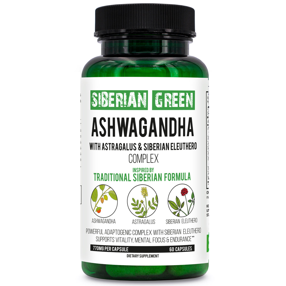 Complejo orgánico de raíz de ashwagandha, astrágalo y ginseng eleuterococo siberiano, 60 cápsulas