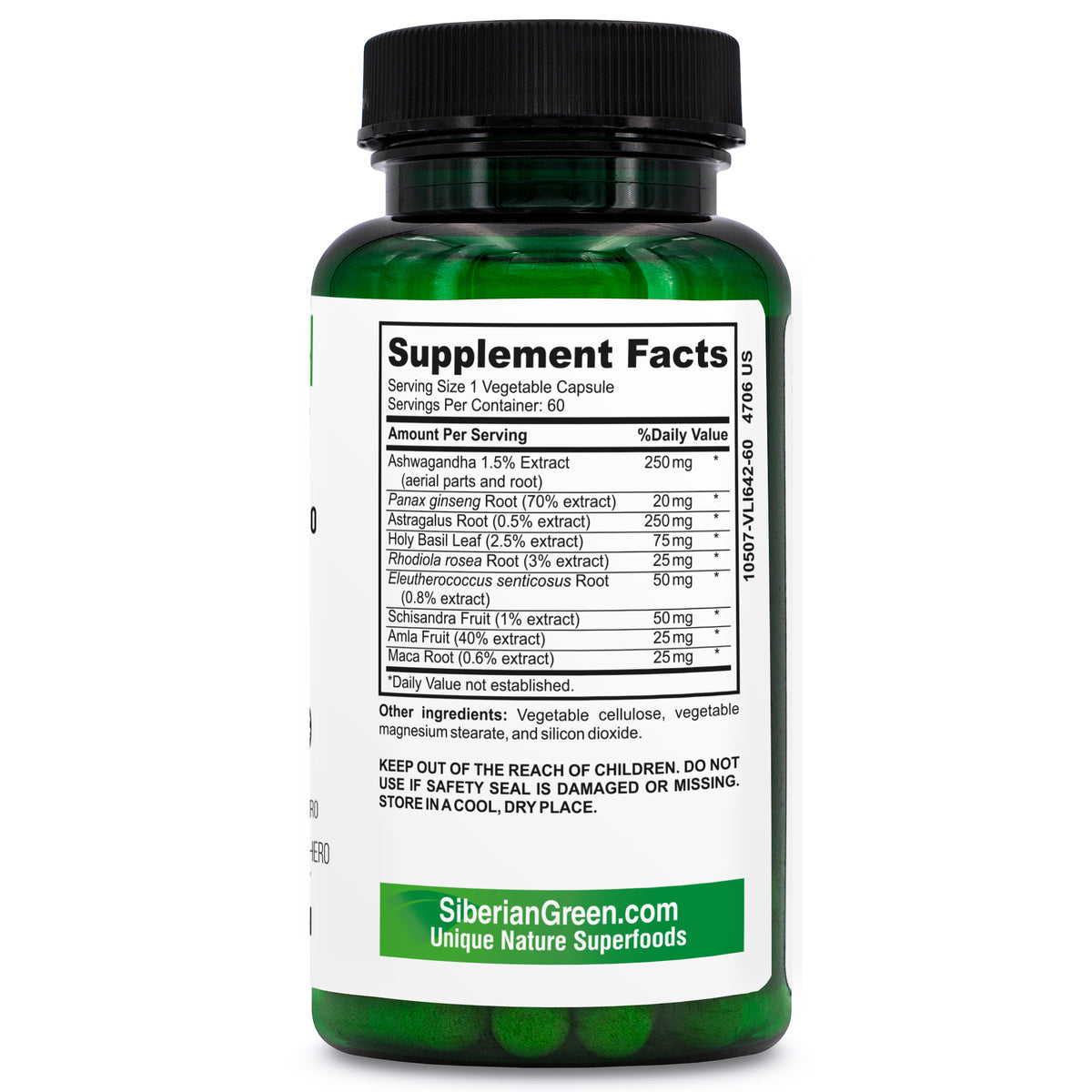 Complejo orgánico de raíz de ashwagandha, astrágalo y ginseng eleuterococo siberiano, 60 cápsulas