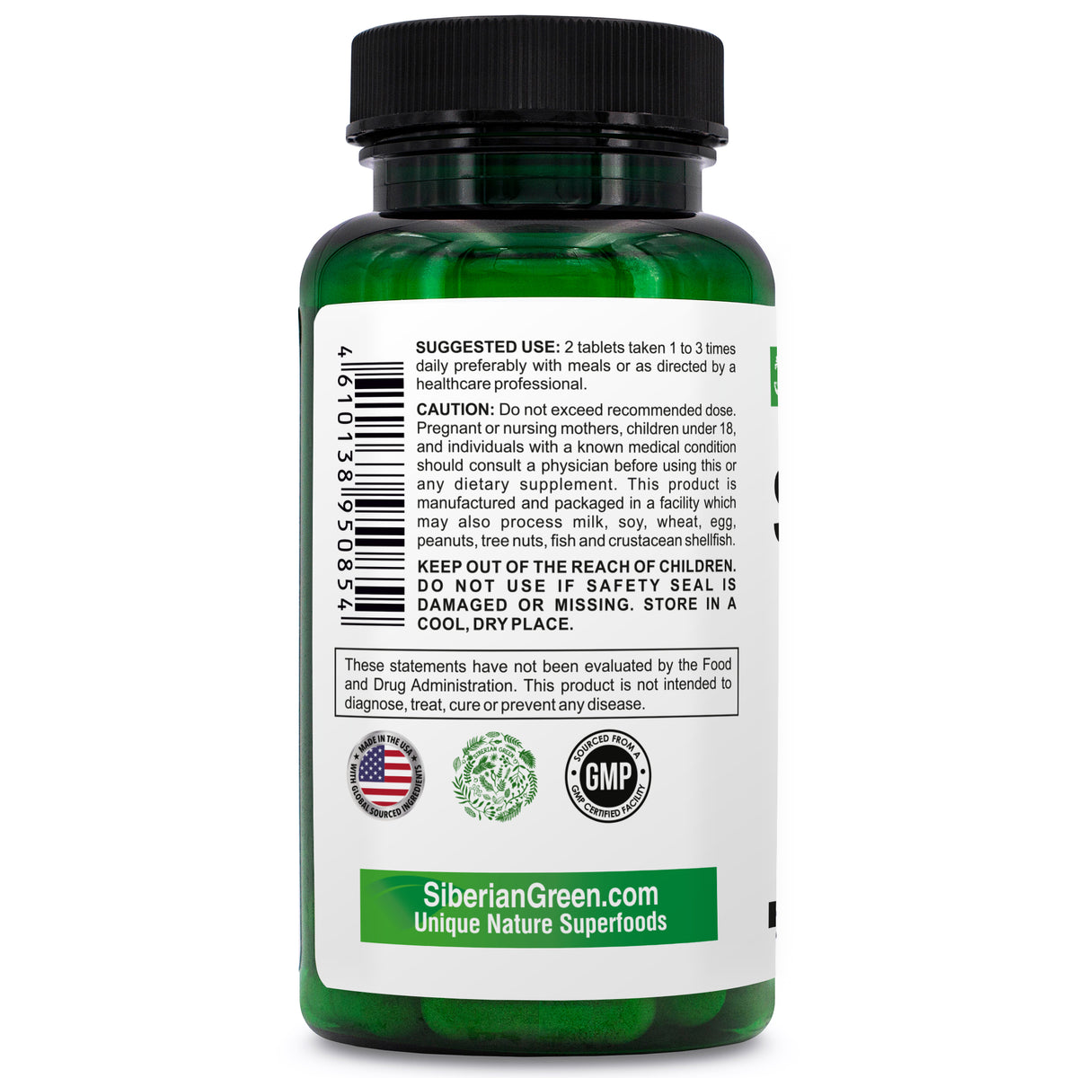 Fórmula Siberian Green de 28 superalimentos, 60 tabletas: verduras y frutas nutritivas con certificación orgánica Essential Greens