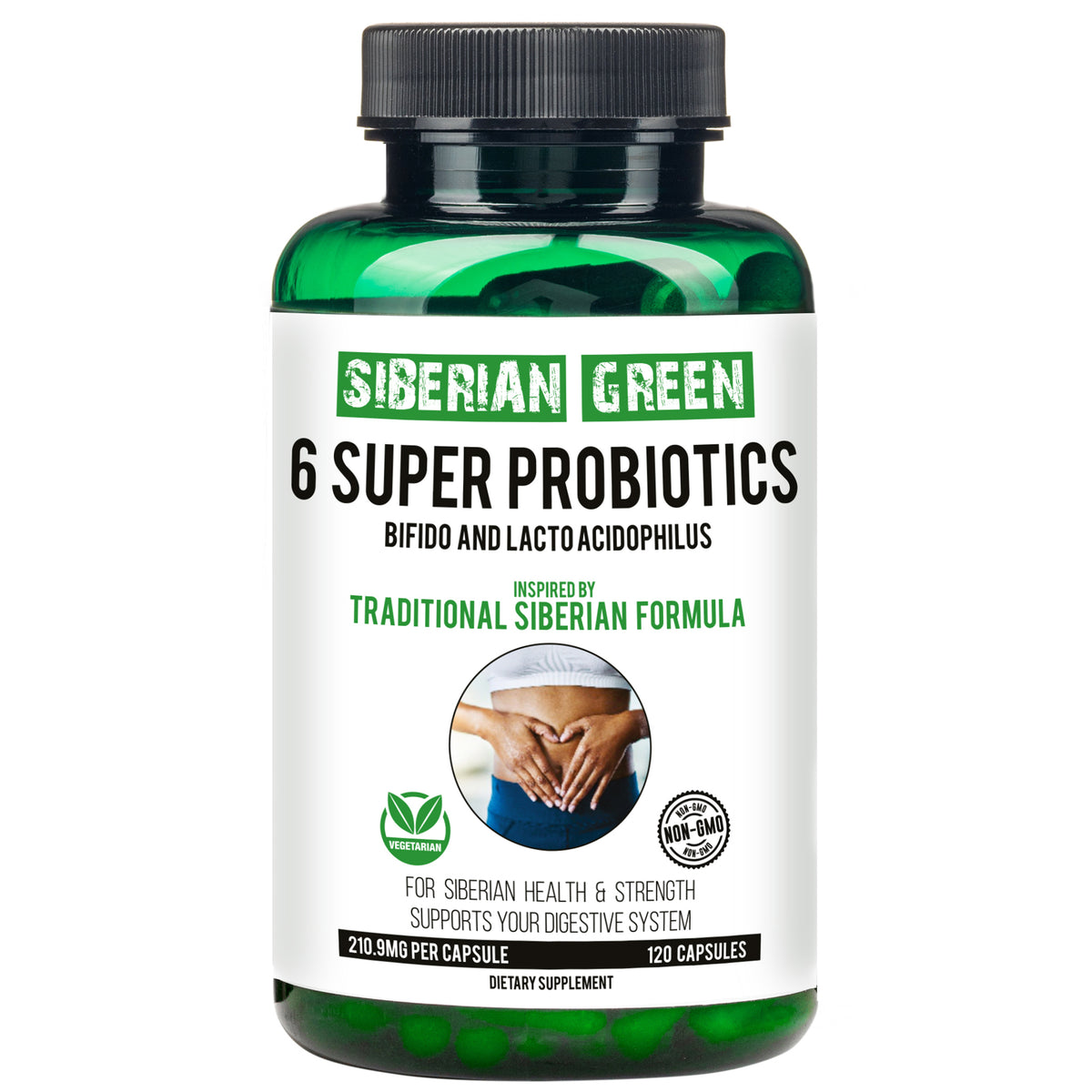 6 Super Probióticos Siberian Green Bifido y Lacto Acidophilus 120 Cápsulas