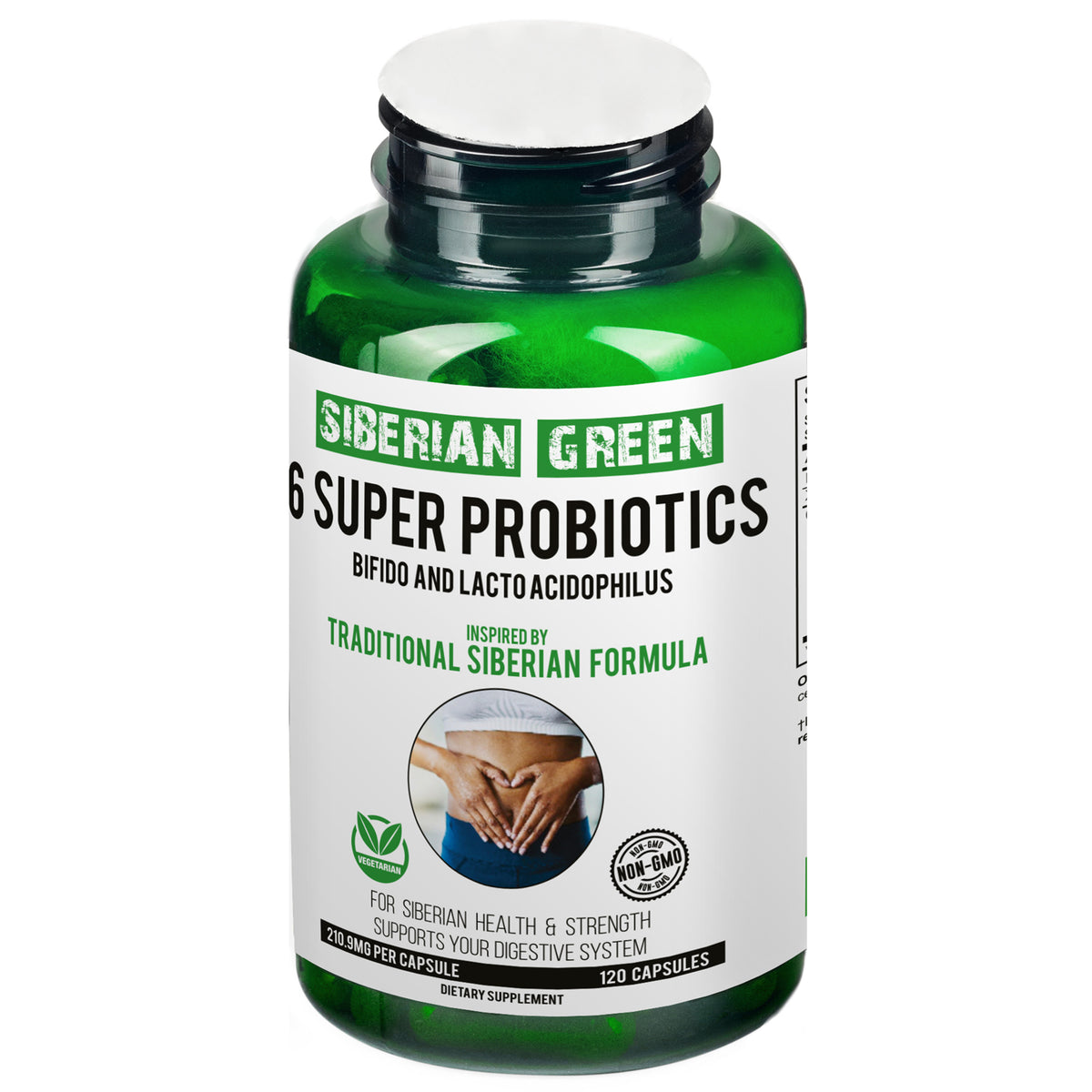 6 Super Probióticos Siberian Green Bifido y Lacto Acidophilus 120 Cápsulas