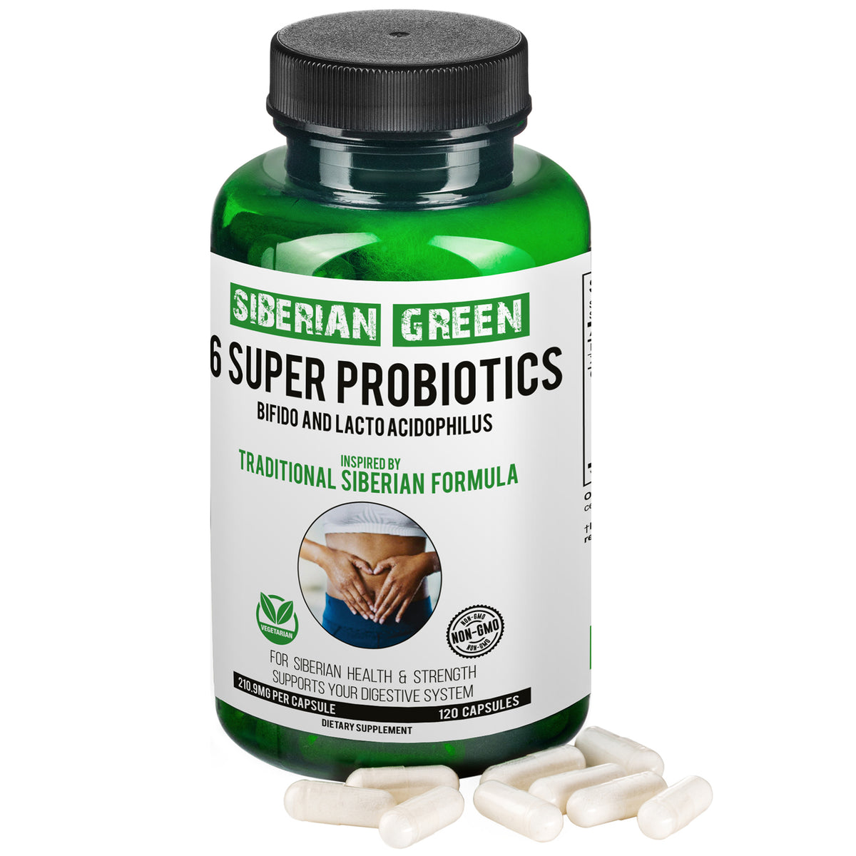 6 Super Probióticos Siberian Green Bifido y Lacto Acidophilus 120 Cápsulas