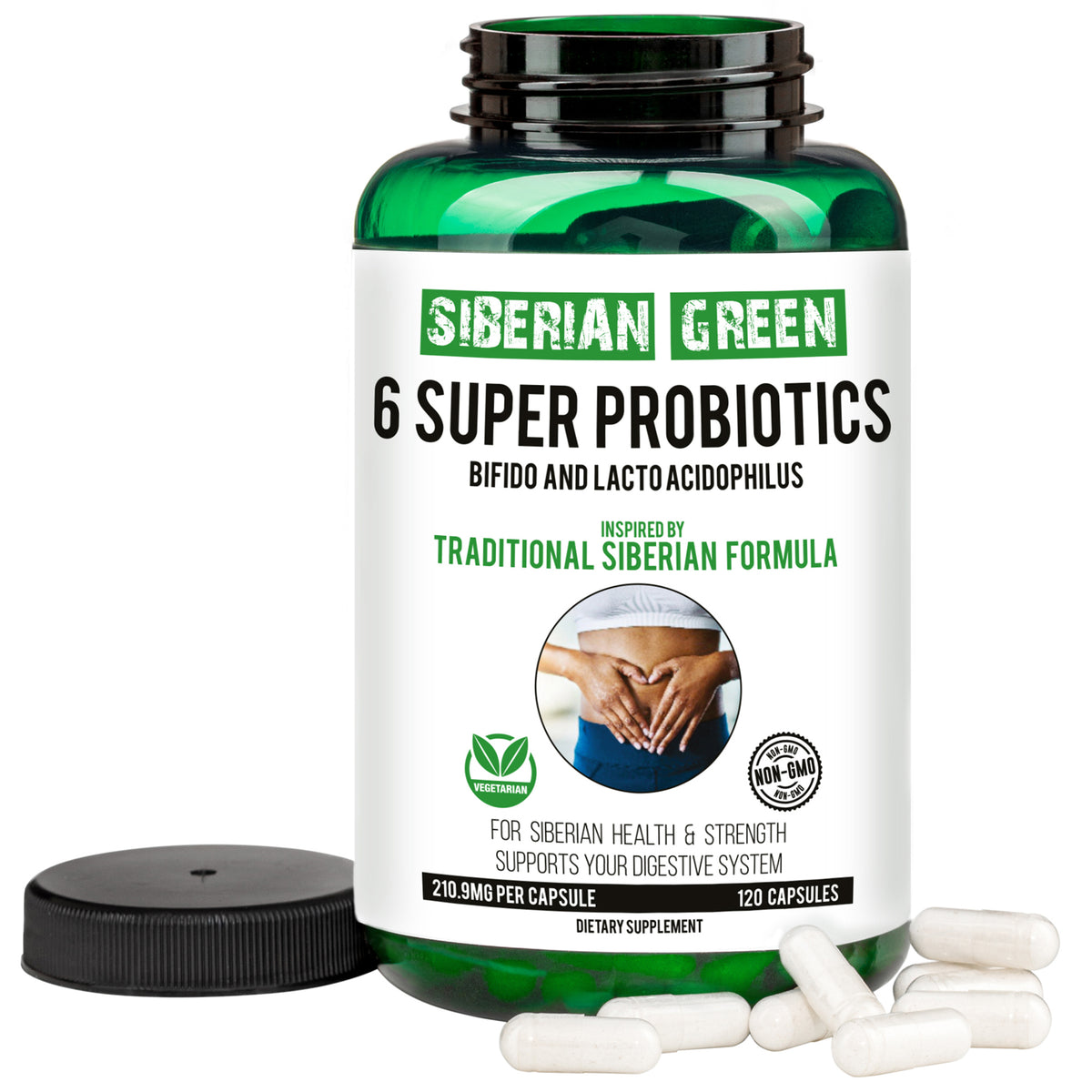 6 Super Probióticos Siberian Green Bifido y Lacto Acidophilus 120 Cápsulas