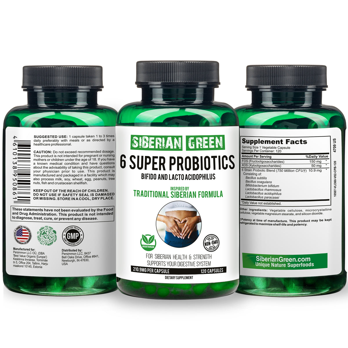 6 Super Probióticos Siberian Green Bifido y Lacto Acidophilus 120 Cápsulas