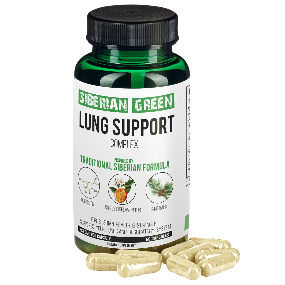 Hierbas para apoyar los pulmones Siberian Green 60 cápsulas - Bioflavonoides de corteza de pino y quercetina