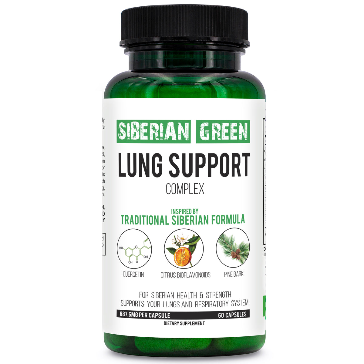 Hierbas para apoyar los pulmones Siberian Green 60 cápsulas - Bioflavonoides de corteza de pino y quercetina