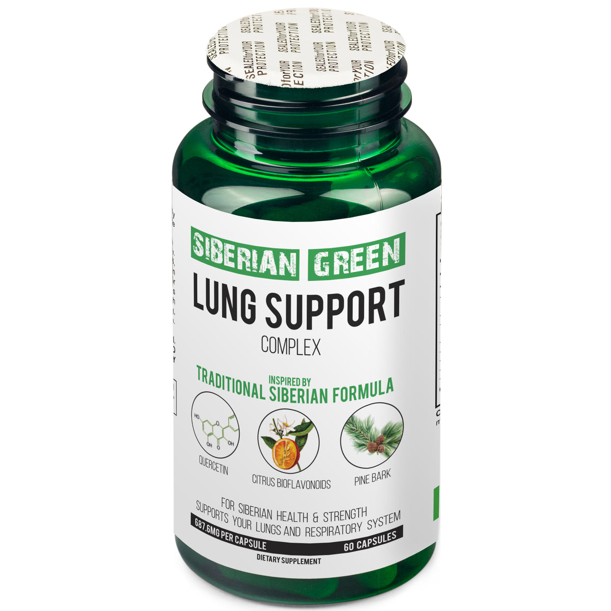 Hierbas para apoyar los pulmones Siberian Green 60 cápsulas - Bioflavonoides de corteza de pino y quercetina