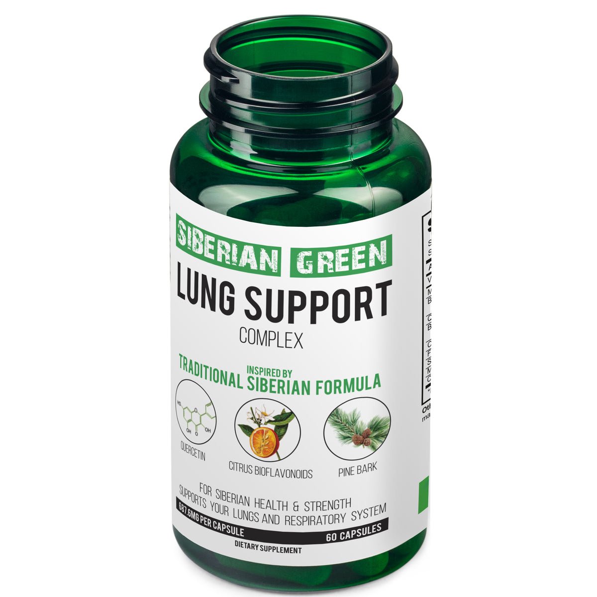 Hierbas para apoyar los pulmones Siberian Green 60 cápsulas - Bioflavonoides de corteza de pino y quercetina