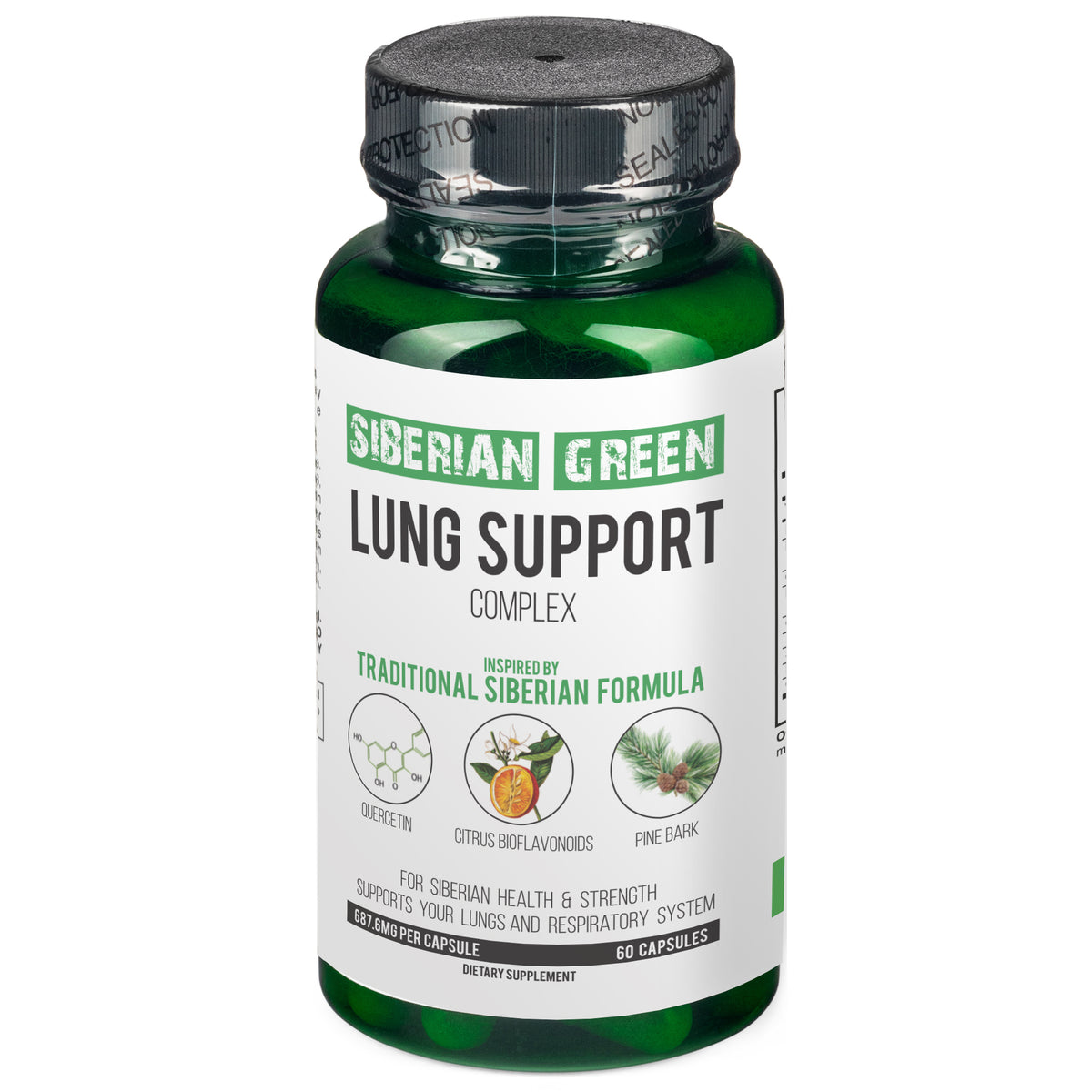 Hierbas para apoyar los pulmones Siberian Green 60 cápsulas - Bioflavonoides de corteza de pino y quercetina
